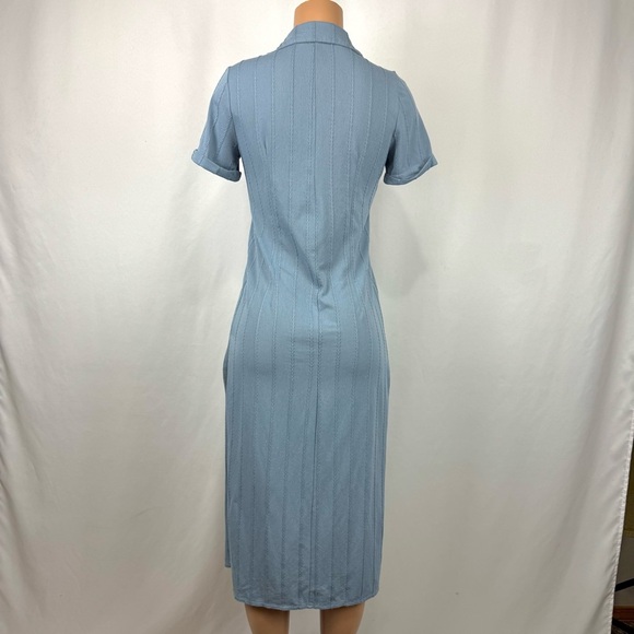 SkyLar Rose Dust Blue Maxi Buttoned Tunic Dress /Duster High Cut Side Slits Sz S - Picture 4 of 13